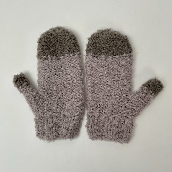 Two Tone Grey Super Soft Boucle Knit Mittens - Picture 2 of 5